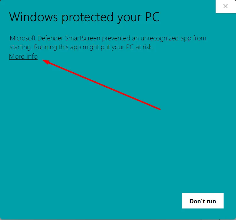 Ссылка «Подробнее» в предупреждении Windows